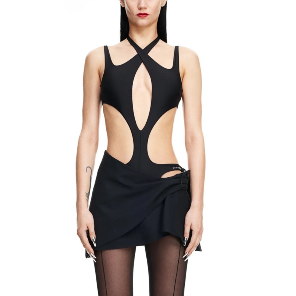 Mugler H&M 
Halterneck Cut-Out Swimsuit in Black